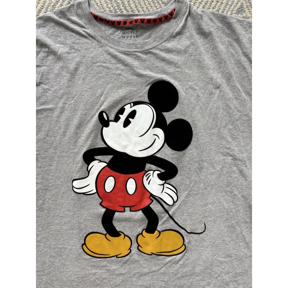 Disney Mickey Mouse Textured Logo T-Shirt‎ - Gray - XXL